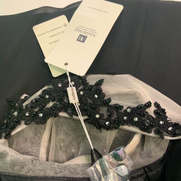 NWTs Adas Bridal Black 3/4 Sleeve Long Beaded Gown - Picture 7 of 9